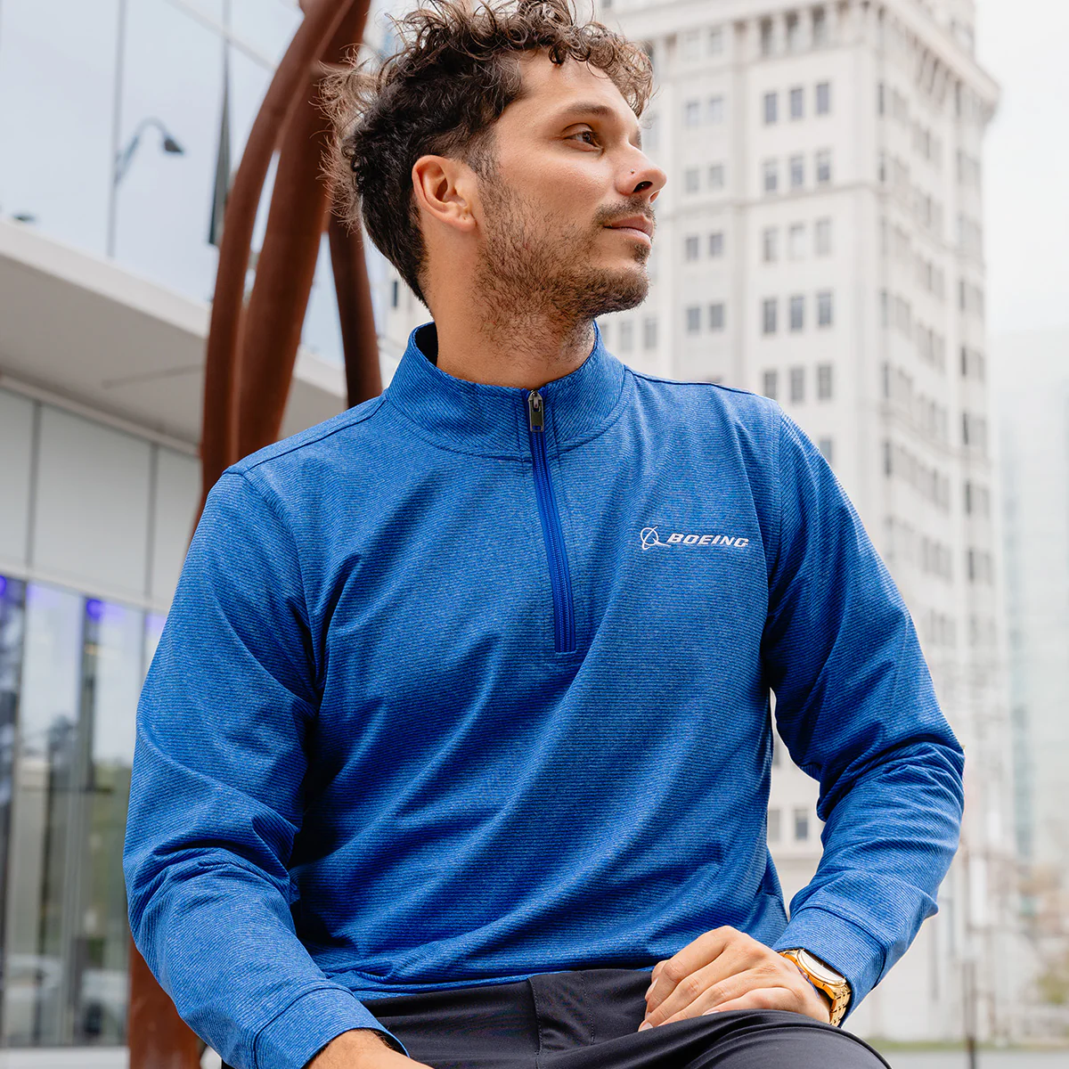 Boeing Men's Signature Logo Stripe Quarter-Zip Pullover - Image 3